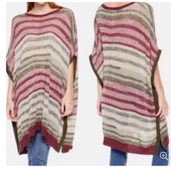 Two by Vince Camuto Striped Knit Poncho Bohemian Chic Fall Purple/Green Sz Small - Picture 2 of 10